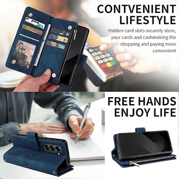 Fodral för Samsung Galaxy Z Fold6 5G med dragkedjeficka, läderfodral med axelrem Multicolor Style B