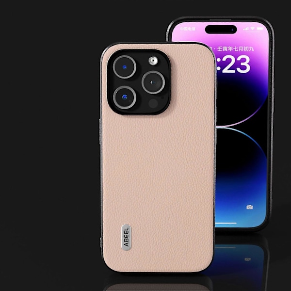 För iPhone 15 Pro Läderfodral i Kohud + PC + TPU med Litchi-textur, Repskydd Multicolor Style C