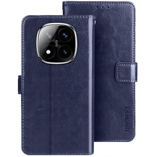 IDEWEI Xiaomi Redmi Note 14 Pro 5G/Poco X7 5G -puhelinlaukku, jossa jalusta, Crazy Horse -kuvioitu nahkainen puhelinkotelo Multicolor Dark Blue