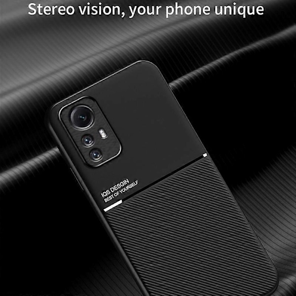 Til Xiaomi Redmi Note 12S 4G Linjer Præget PU Læder+TPU Etui Magnetisk Bilholder Telefon Cover Multicolor Style C