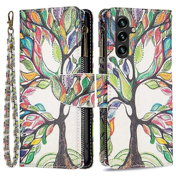 BF03 Telefonfodral för Samsung Galaxy A15 4G Plånboksfodral med Dragkedja i Läder Multicolor Style A