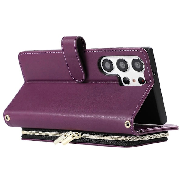 Til Samsung Galaxy S23 Ultra Cover med Håndrem Rhombus Lynlås Læder Telefon Cover Multicolor Style C