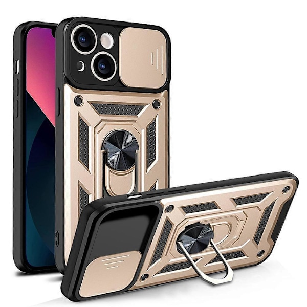 Allsidigt Skyddande Kamera Slide Telefon Anti-fall Skal Baksida med Ställ för iPhone 13