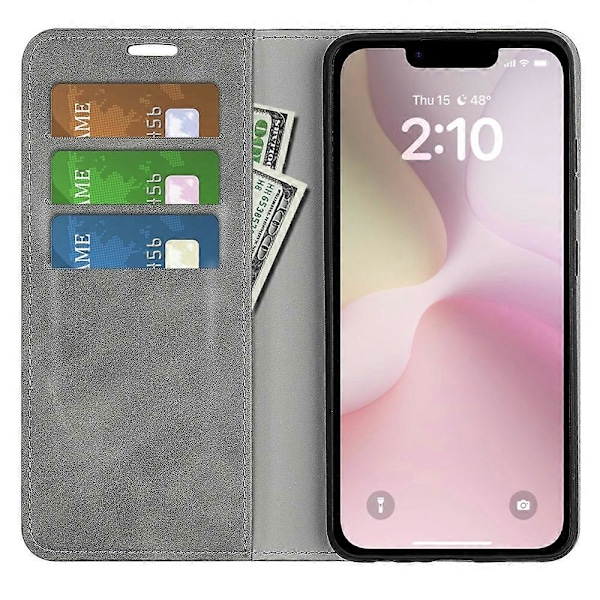 Til iPhone 16e Etui Skin Touch Læder Wallet Telefon Cover- Multicolor Grey