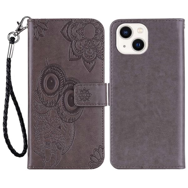Fodral till iPhone 15 Plus Uggla Präglat PU Läder Plånboksfodral med Ställ Multicolor Style E