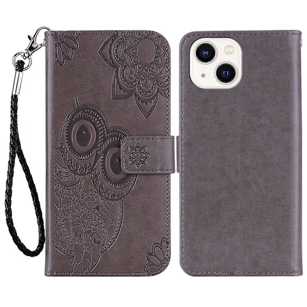 iPhone 15 Plus -kotelo, pöllökuvioitu PU-nahkainen puhelinlompakkoteline Multicolor Style E