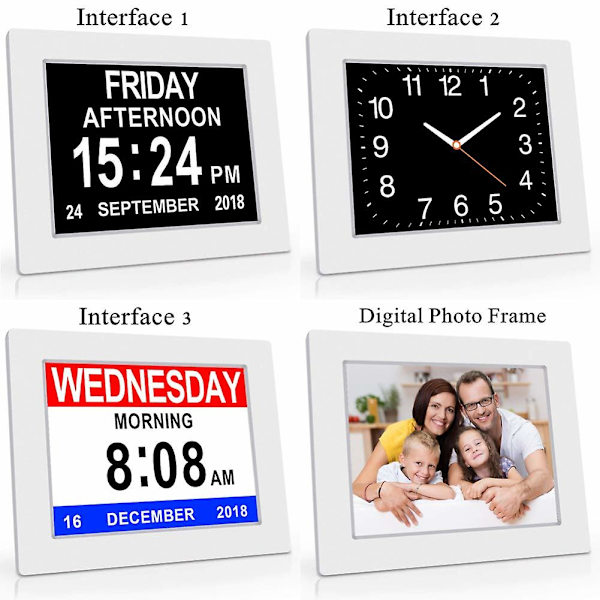 Digital Demens Klocka Kalender Klocka Dag Datum Klocka Stor display Stor Klar Oförkortad tid och datum white2