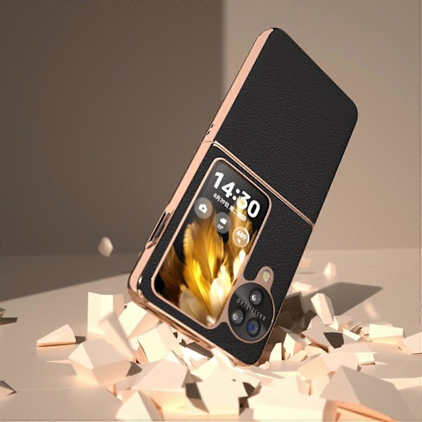 Äkta Läderfodral + PC Elektropläterat Telefonskydd för Oppo Find N3 Flip 5G Multicolor Style A