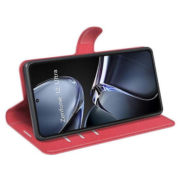 Til Asus Zenfone 12 Ultra 5G Etui Litchi Tekstur Stødsikkert Læder Wallet Telefon Cover Multicolor Red
