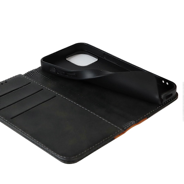 PU-skinndeksel til iPhone 15 Plus, tofarget skjøting, ripebestandig stativ lommebokdeksel Multicolor Style C