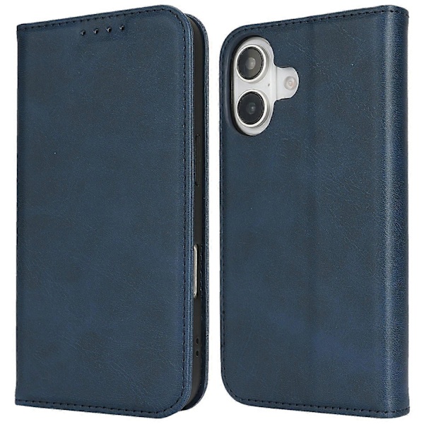 Fodral för iPhone 16 Plus PU Läder Kalvtextur Magnetisk Stängning Smart Telefonskydd Multicolor Style B