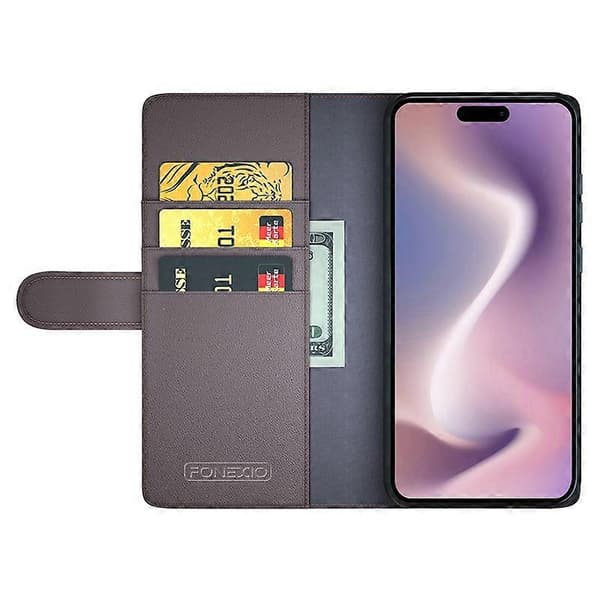Til iPhone 16 Pro Etui Wallet Foldbart Stativ Ægte Spaltlæder Telefoncover Multicolor Style B