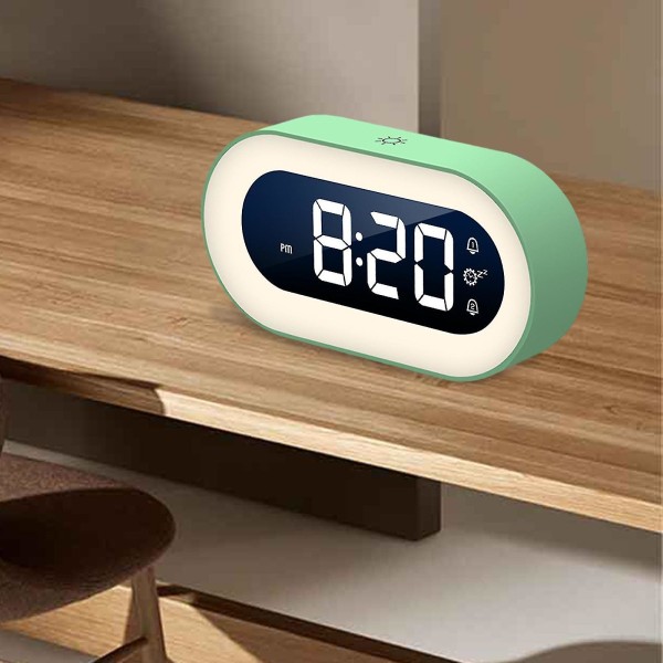 Lille Natlampe Elektronisk Digital Vækkeur USB Opladning Snooze Bærbar Soveværelse Stue 1 Grøn