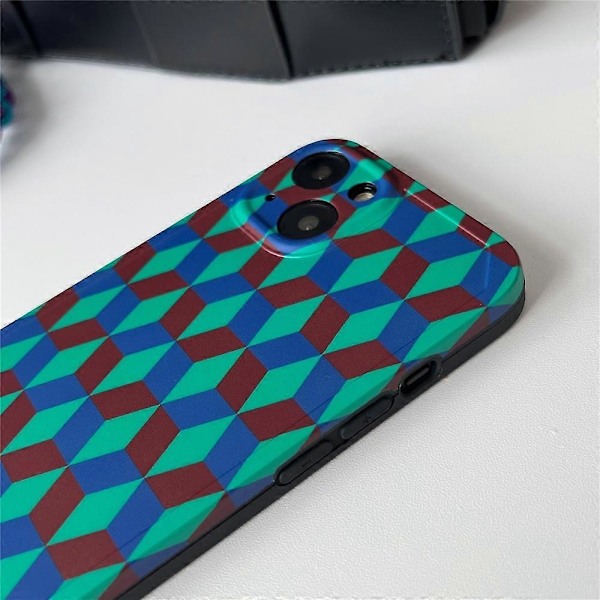 Støvtæt telefoncover til iPhone 14 Plus, TPU-telefoncover med splejsede rombemønstre og håndledsrem
