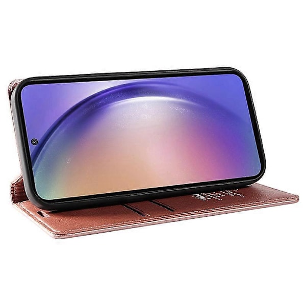 YIKATU YK-006 Deksel til Samsung Galaxy A55 5G Magnetisk Lukking PU Lær+TPU Lommebok Stativ Deksel Multicolor Rose Gold