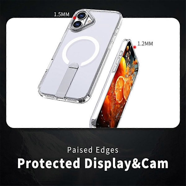Skal för iPhone 16 Plus Kompatibelt med MagSafe Ställ TPU + Akryl Telefonskydd Multicolor Transparent