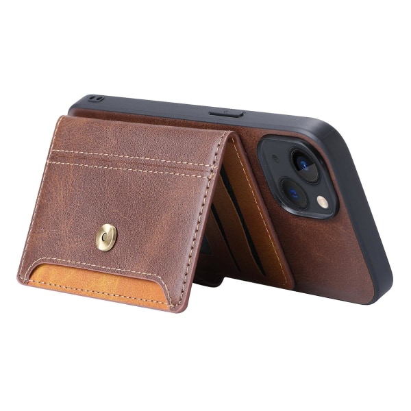 För Iphone 15 Plus Kickstand Korthållare Phone case Calf Texture Pu Läder + Tpu Anti-Scratch cover Brown