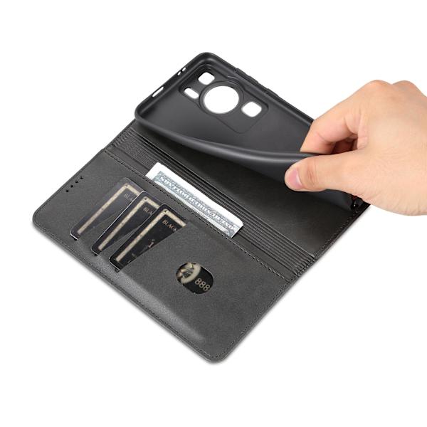 Azns för Huawei P60 / P60 Pro Pu läder phone case Plånboksställ anti-scratch smartphone cover Black