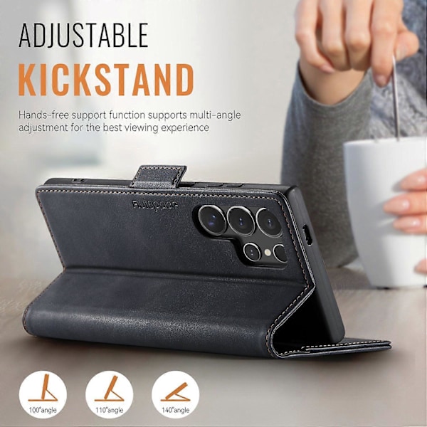 Til Samsung Galaxy S24 Ultra Case AUTSPACE A11 RFID-blokerende Retro Læder Mobiltelefonpung Cover Multicolor Black