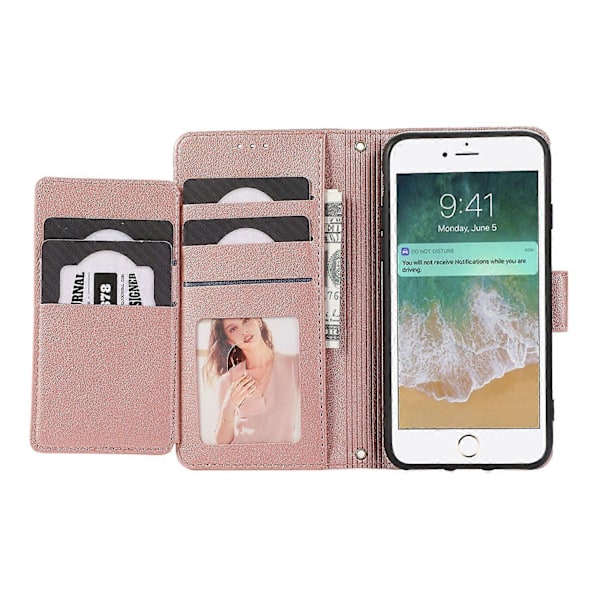 PU læder tegnebogsetui med 2 stropper til iPhone SE/SE/7/8 4,7 tommer Multicolor Rose Gold