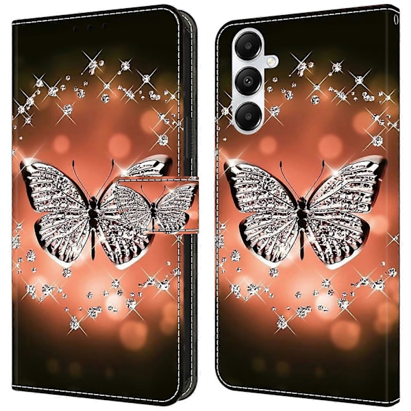 Til Samsung Galaxy A25 5G Wallet Case Anti-drop 3D Mønster Print Cover Multicolor Crystal Butterfly