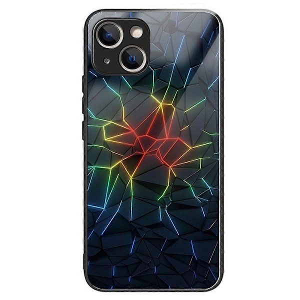 Telefoncover til iPhone 15 med mønsterdesign, ridsefast bagside af hærdet glas Multicolor Geometry