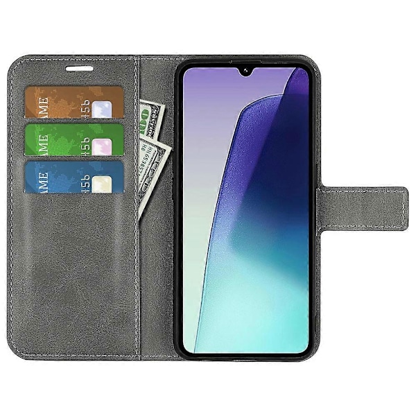 Til Xiaomi Poco C75 4G/Redmi 14R 5G/14C 4G Stand Case Anti-Scratch Kalvetekstur Læder Telefon Cover Multicolor Style D