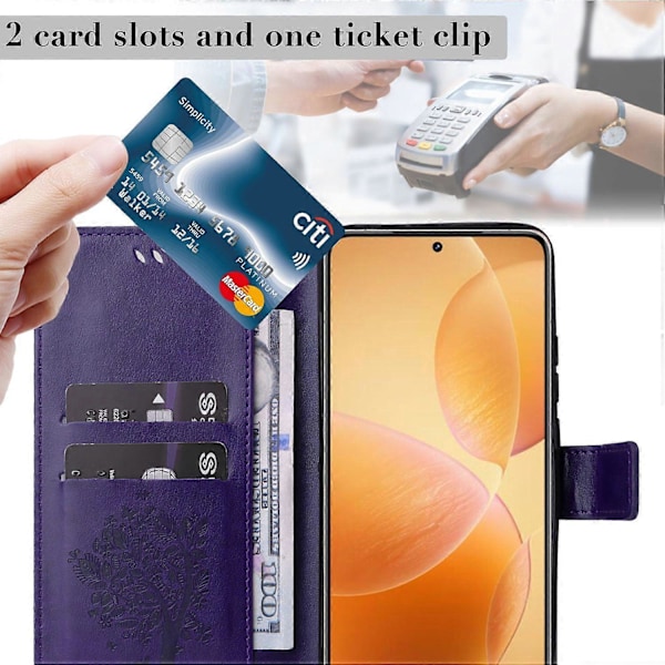 KT Imprinting Flower Series-3 til Xiaomi 14T Pro Etui Katte Træ Mønster Flip Læder Telefon Cover Multicolor Style I