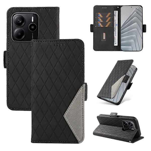 Xiaomi Redmi Note 14 4G (164,84x78,15x8,16mm) Läppäkotelo Ruutu PU Nahka Lompakko Puhelinkotelo Multicolor Black
