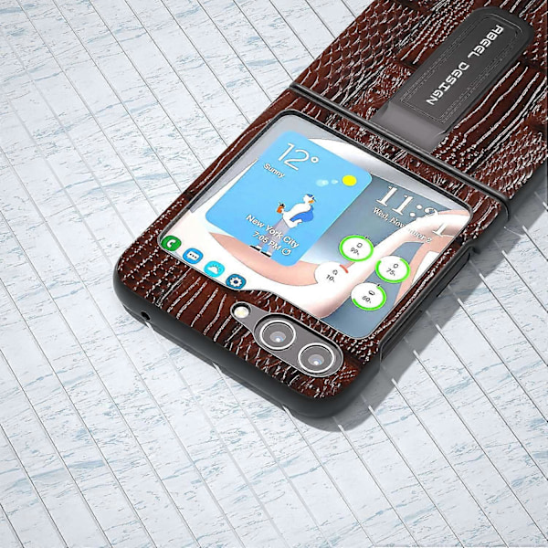 Samsung Galaxy Z Flip5 5G Mahjong -kuvioinen jalustakotelo aitoa lehmännahkaa + PC-puhelinkotelo Multicolor Style A