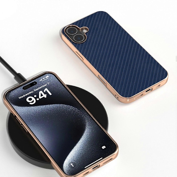 iPhone 16 Plus -kotelo, galvanointi puhelinkuori, hiilikuitukuvio PU+TPU-suojakotelo Multicolor Style C