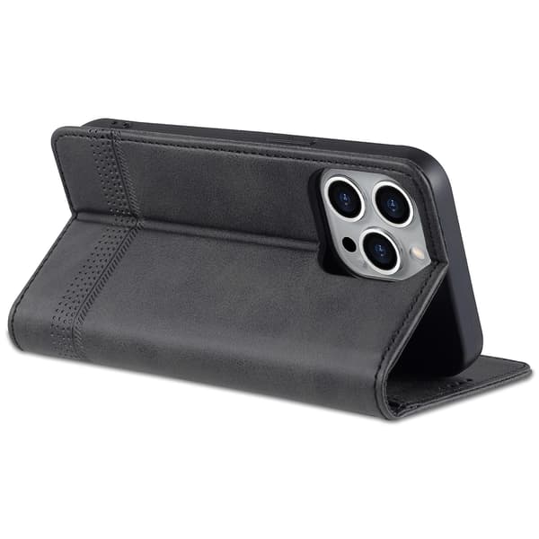 För Iphone 15 Pro Max Pu Läderplånbok Cover Stativ Case Black