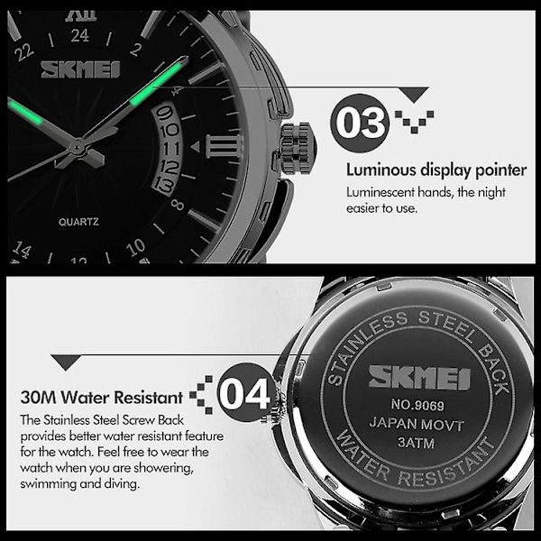 Skmei 9069 Multifunktionell utomhus vattentät watch Svart Black