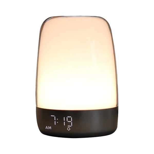 Sunrise Vækkeur Natlampe, Alarm & Snooze, 5 Farve Natlampe, Automatisk Farveskift, Natlampe Timer white
