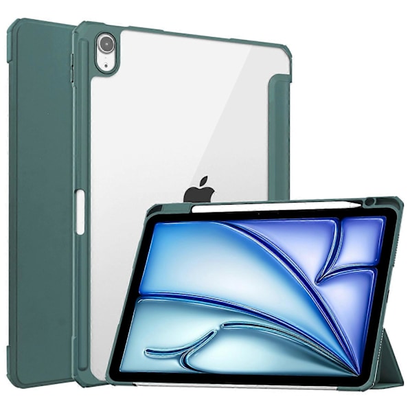 Til iPad Air 11 (2024) Klar Taske PU Læder Auto Vågn/Sov Beskyttelsescover med Penholder - Multicolor Green
