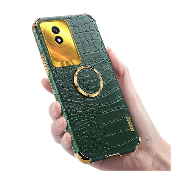 För vivo Y02 4G Läderbelagt TPU Telefonfodral Ringstativ 6D Elektropläterat Bakstycke Multicolor Style B