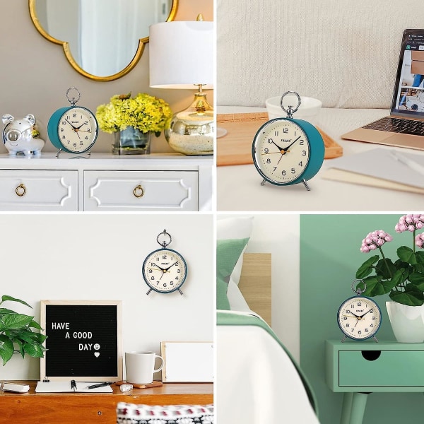 Analog väckarklocka tickar inte med nattljus Snooze-funktion Rund retro väckarklocka Batteridriven klocka för sovrum Vardagsrum för barn