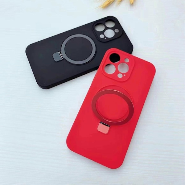 iPhone 13 Pro Max -kotelo magneettisella jalustalla, joustava nestemäinen silikonipuhelinkuori Multicolor Red