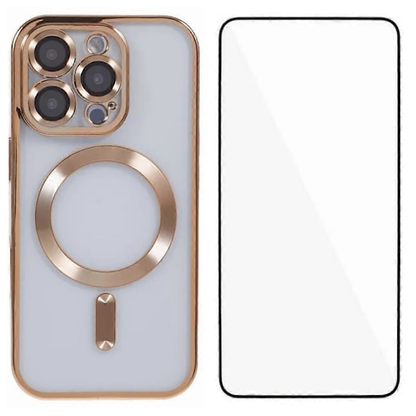 Magnetiskt skal för iPhone 16 Pro Max, fullt skydd, elektropläterat TPU-skal med härdat glas Multicolor Gold