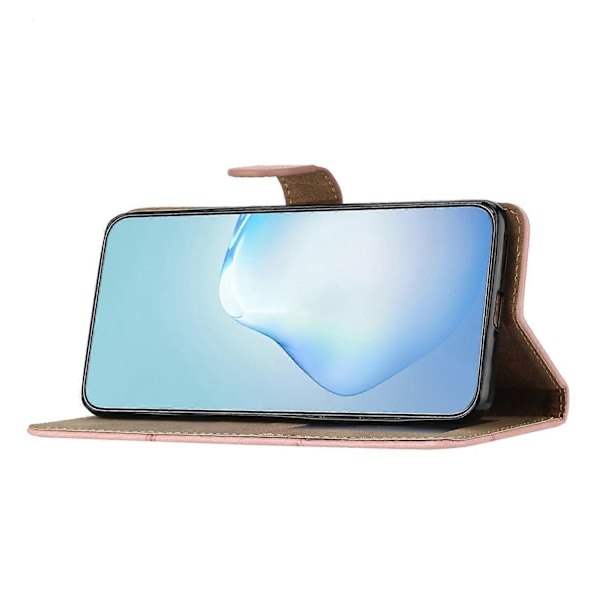 For iPhone 16e Wallet Case Line Præget Hud-Touch Læder Flip Telefon Cover Multicolor Rose Gold