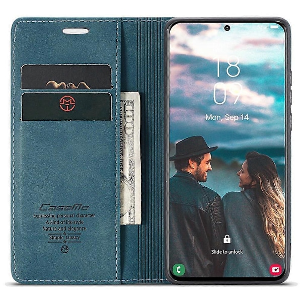 CASEME 013-serien Enkel plånboksdesign Automatiskt sug Läderfodral för Samsung Galaxy S21 FE Multicolor Style C