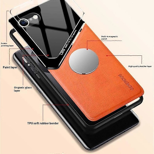 För iPhone 16e Skal Läderbelagd PC+TPU Telefon Baksida Multicolor Red