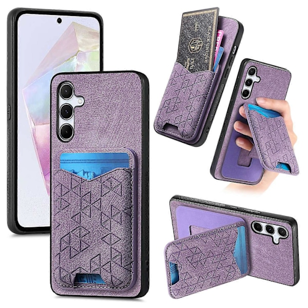 Til Samsung Galaxy A35 5G Etui med Præget Mønster, Kortholder, Støttefod, Læder Bagside Multicolor Style B