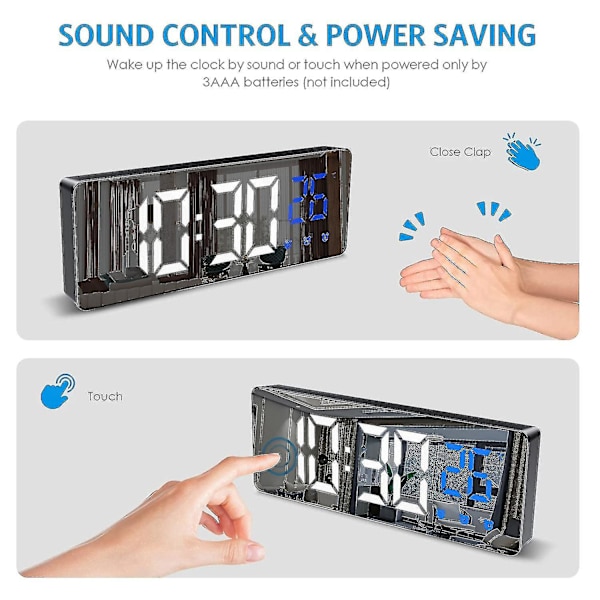 Led digital elektronisk minimalistisk spegelklocka med röststyrning A
