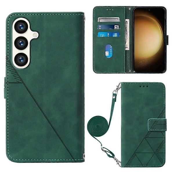 Læderetui med skulderrem, pung og stativ til Samsung Galaxy S24+ Multicolor Blackish Green