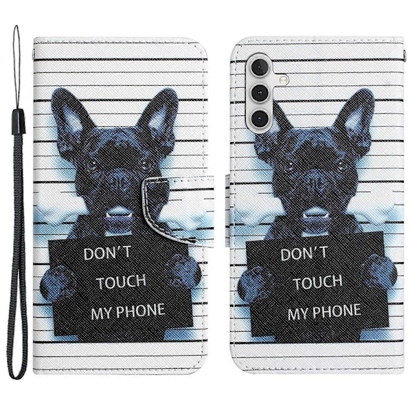 Magnetisk etui med mønstertryk og tegnebogsfunktion til Samsung Galaxy A25 5G Multicolor Don&#39;t Touch My Phone