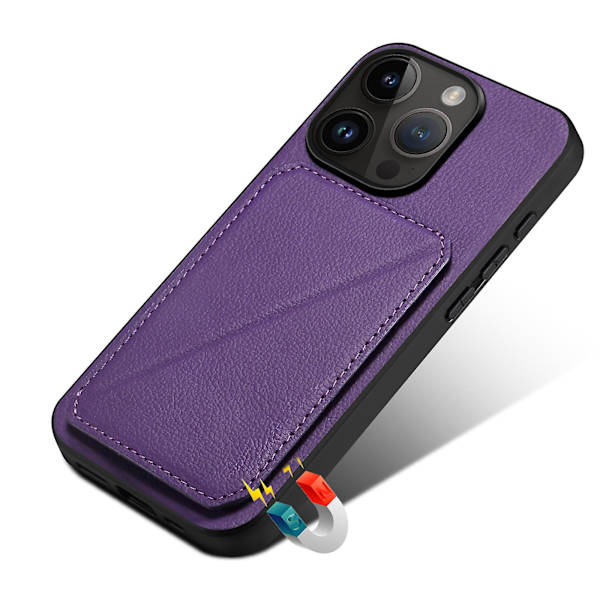 Calf Texture Pu+pc+tpu case för Iphone 13 Pro 6.1" Drop-proof kortplats Kickstand Phone Cover Purple