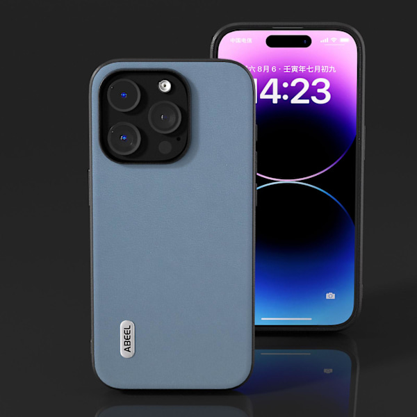 IPhone 15 Pro naarmuuntumaton puhelinkotelo, teksturoidulla PU-nahalla + TPU-puhelinkuori Blue