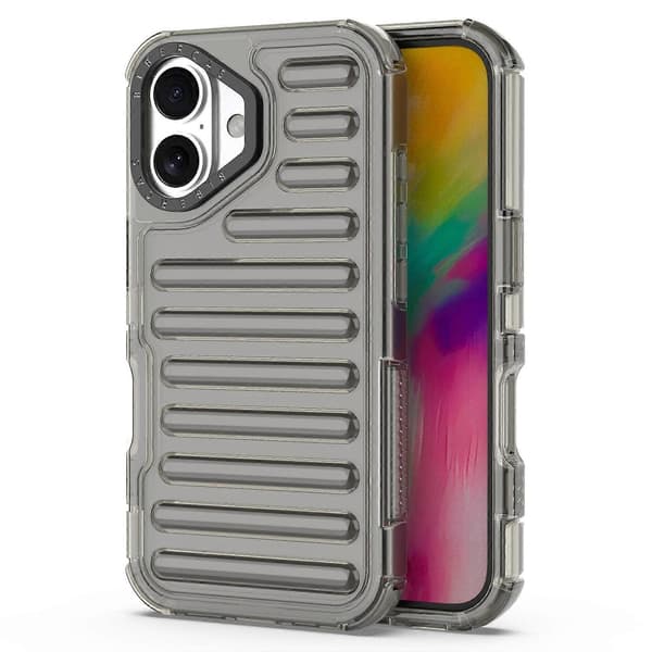 Skal för iPhone 16 Plus, randig design, halkskydd, avtagbart TPU+PC-telefonskal - Multicolor Grey