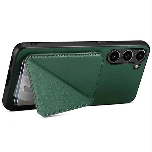 För Samsung Galaxy S24+ Cover Korthållare Kickstand Läder+pc+tpu Phone case Green